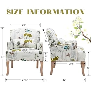 Floral accent chair set of 2 linen fabric modern arm chair with removable pillow upholstered corner reading chair comfy single sofa for living roombedroomfireplace beige butterfly pattern  urban country home decor