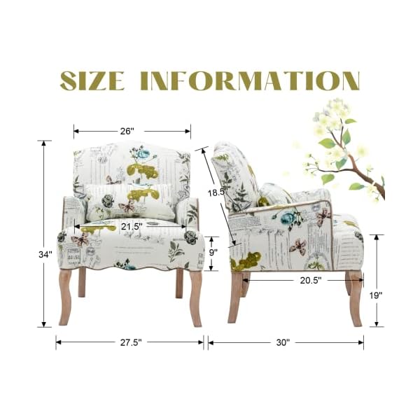 Floral accent chair set of 2 linen fabric modern arm chair with removable pillow upholstered corner reading chair comfy single sofa for living roombedroomfireplace beige butterfly pattern  urban country home decor
