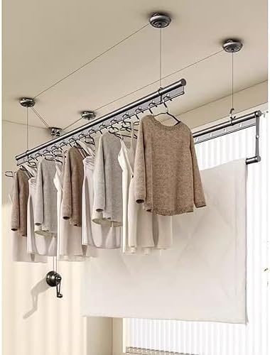 Adjustable Hand Crank Clothes Drying Rack with 3 Lifting Rods, Manual Top-Mounted Laundry Hanger for Balcony, 2.0M,A-2.4m