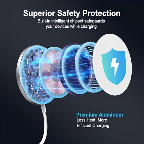 Image of Umake 15W Wireless Charger, Fast Charging, and Type-C Port, Magnetic Cable Compatible with for iPhone 16 /16 Plus /16 Pro /Max,15 /15 Plus /15 Pro /15 Pro Max, 14 /13 /12, Series (White) (BIS Certified)