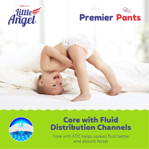 Image of Little Angel Premier Pants Baby Diaper, New Born (NB /XS) Size, 28 Count, Cottony Soft Material, Wetness Indicator, Breathable Layer, Extra Dry Core, Stretchable Sides, Pack of 1, up to 5 kgs