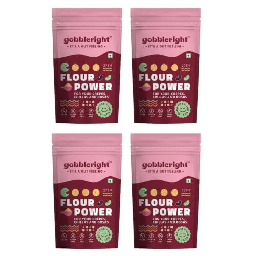 Image of GOBBLERIGHT Lentils & Millet Instant Cheela Dosa Premix (275g - Pack of 4) | Healthy 22.2g Protein & Fiber Rich Vegan Breakfast | Black Gram Powder & Green Moong Dal Flour Batter | Gluten Free & Vegan
