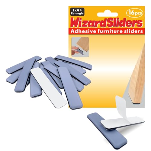 WIZARD SLIDERS 16 PCS PTFE(Teflon) 1 x4 Rectangle Furniture Glides Sliders Furniture Sliders for Carpeted & Hardwood Floors Rectangle Self-Adhesive Floor Protector Pads Furniture Feet Protectors