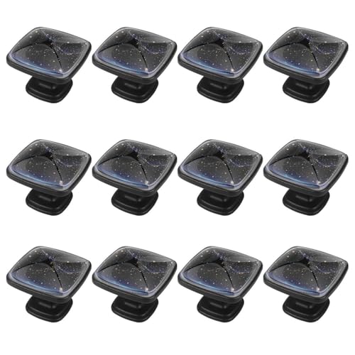 IROLSKDNFH 12 Pieces Glitter Night Galaxy Sky Constellation Glass Knobs for Dresser Drawers, 1.37 x 1.10 in Square Kitchen Cabinet Pulls for Home Office Nursery Kids Room