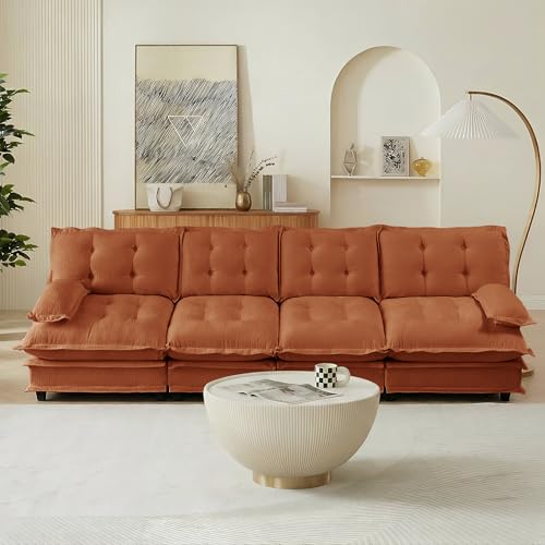 Image of 139 inch Sectional Sleeper Sofa, Modular Deep Seat Couches for Living Room Apartment, Flexible Module Combination Cloud Sofa with Spring Support, Easy Assembly, Orange