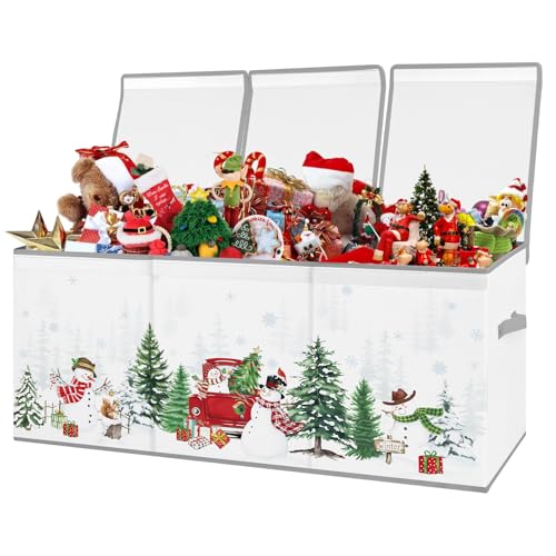 decalsweet Caja de Juguete Extra Grande con Tapa Abatible, Caja Almacenaje Oxford Plegable con Asa para Niños Niñas, Baúl Juguetes y Almacenamiento Impermeable Resistente, 96×32×40(Muñeco de Nieve)