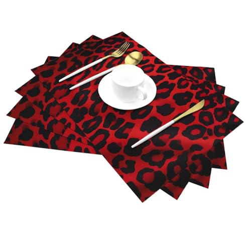 Anti-glisse et chaleur : lot de 6 sets de table PVC léopard rouge - 4