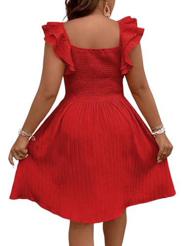 Image of Floerns Women's Plus Size Wrap Front Sweetheart Neck Ruffle Cap Sleeve A Line Dress