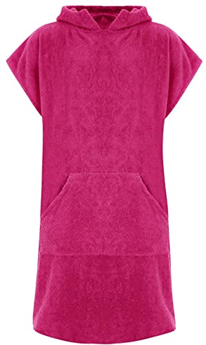 Adore Childrens Hooded 100% Cotton Changing Robe with Pocket Beach Terry Towelling Poncho Towel Swimming Surf (Pink, Age 10-13)