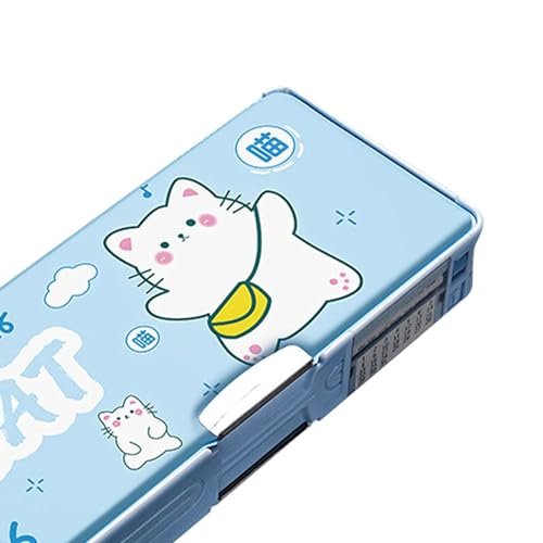 Image of LONGMIRE Plastic Pencil Box with Code Lock Pen Case Large Capacity Multi-Layer Multi-Function Storage Bag Secret Compartment Pencil Box for Kids- Multi-Color (Cat)
