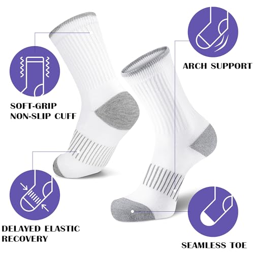 Image of Gonii Women Socks Hiking Running Thick Cushion Athletic Crew Socks 5-Pair | Breathable material, Arch support, Mid calf long length, Anti-blister, Elastic cuff for sport, Tennis, Cycling and casual
