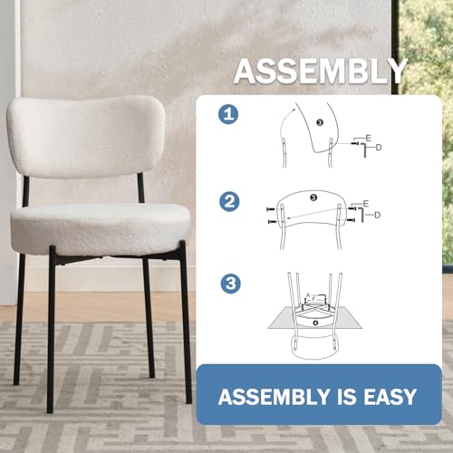 Dining-Chairs-Set-of-2-Boucle-Upholstered-Kitchen-Chairs-with-Curved-Backrest-Round-Dinner-Chairs-with-Black-Metal-Legs-Modern-Chairs-for-Dining-Room-Kitchen-Living-Room-2White Dining Chairs Set of 2 Boucle Upholstered Kitchen Chairs with Curved Backrest Round Dinner Chairs with Black Metal Legs Modern Chairs for Dining Room Kitchen Living Room 2White