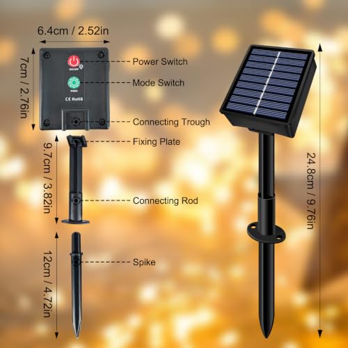 Solar String Lights Outdoor 2 Pack Total 66FT 200LED Solar Fairy Lights Waterproof 8 Modes Twinkle Solar Lights for Patio, Garden Yard Party Wedding Tree Christmas Halloween Decoration, Warm White - image 9
