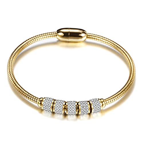 VQYSKO Gold Cable Cuff Bracelet fo Woman,18K Gold Plated Stainless Steel Mesh Adjustable Open Bracelet Fashion Jewelry for Women Jewelry Gifts for Women (Gold)
