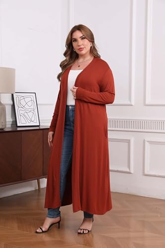 Image of Women Plus Size Floor Length Open Front Drape Cardigan Lightweight Long Sleeve Maxi Duster with Pockets 1X-5X