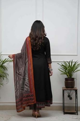 Image of ANNI Designer Women's Rayon Viscose Printed Anarkali Kurta with Pant & Dupatta | Long Flared Ethnic Kurta Set for Women | Festive, Party & Traditional Indian Wear