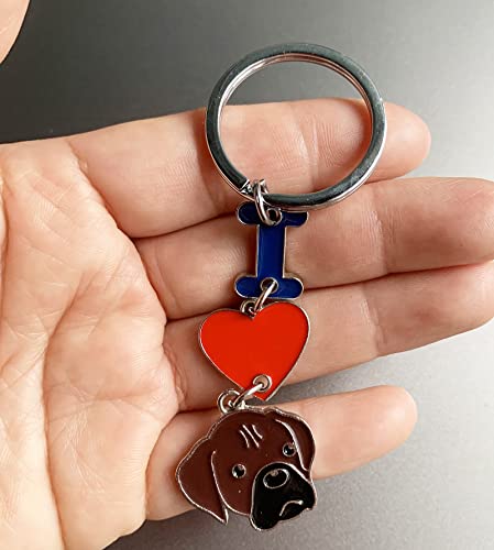 MeiAOBest Hunde-Schlüsselanhänger, 'I Love Dog', Metall-Haustier-ID-Tags, Schlüsselanhänger, Schlüsselanhänger, Hunde-Liebhaber, Schlüsselanhänger, Geschenk, Boxer