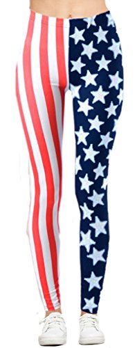 Dinamit Jeans 4th of July Independence Day American Flag Stars and Stripes Print Leggings Stripe Flag L/XL