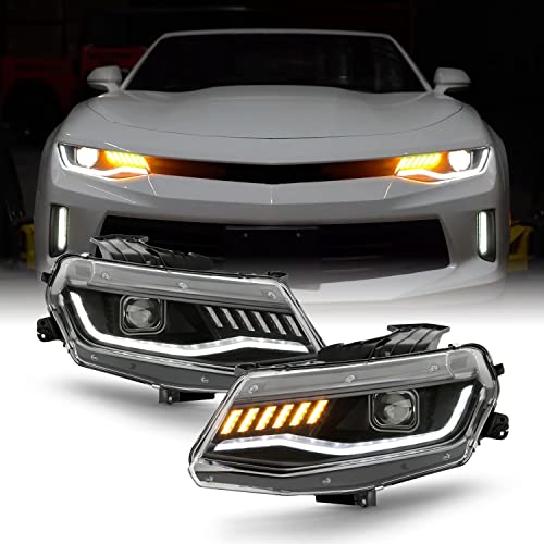 AKKON - Fits 2016-2022 Chevy Camaro [HID/Xenon Type] LED Projector Black Headlights w/Sequential Signal Pair Driver+Passenger