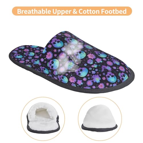 Purple Skull Flower Print House Slippers For Women And Men,Soft Slippers With Memory Foam,Non-Slip Indoor Home Shoes3