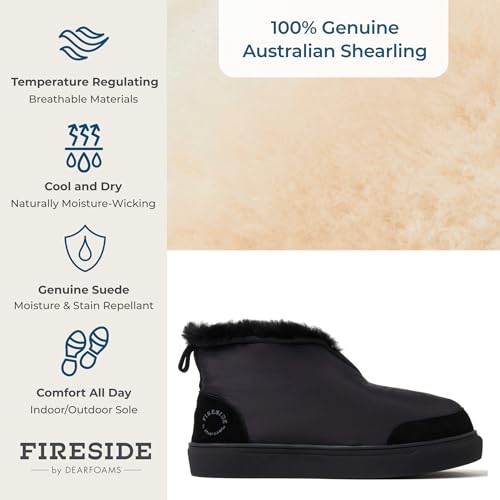 Image of Dearfoams Men's Fireside Nylon Australian Shearling Water Resistant Apres Winter Warm Up Bootie