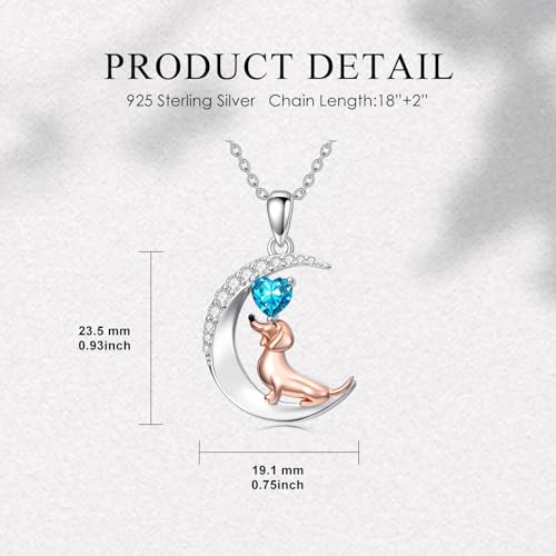 Image of PROESS Animal Birthstone Necklace 925 Sterling Silver Otter /Axolotl /Hippo /Elephant /Dachshund /Monkey /Red Panda Pendant Necklace Animal Birthstone Jewelry Gifts for Women