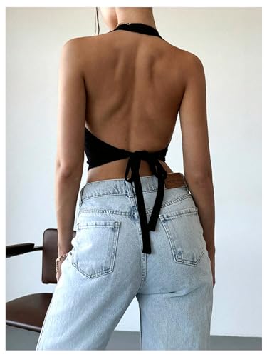 GORGLITTER Women's Fashion Cropped Vest Tops Sexy Backless Halter Tops Going Out Button Down Tank Tops2
