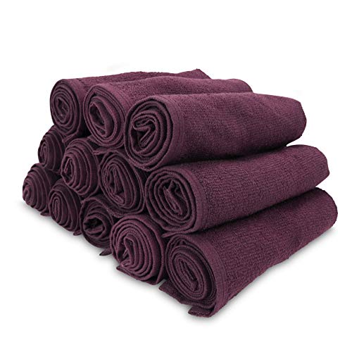 Image of Arkwright Bleach Resistant Salon Towels 12 Pack - 100% Cotton Hair Towels, Soft, Absorbent, Quick Dry Spa & Barber Towels for Hair Stylist, Nail Salon & Esthetician, 16 x 28, Eggplant