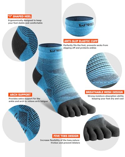 Image of WRELS Coolmax Toe Socks for Men Women,Athletic High Performance Cushion Crew Socks for Running Working(3 Pairs)
