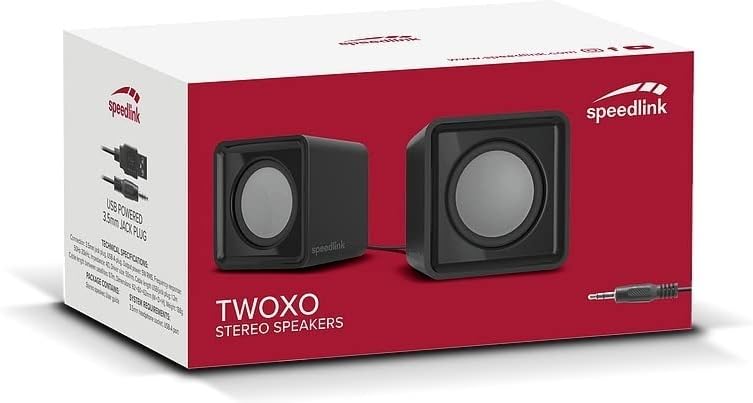 SPEEDLINK SL-810004-BK Twoxo Stereo Compact Cube designed USB Powered 5W Speakers 3.5mm jack for use with PC, tablet or smartphone Multimedia sound for music, games and video - Black