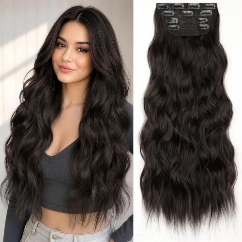KooKaStyle Wavy Thick Clip in Hair Extensions 24" Dark Brown