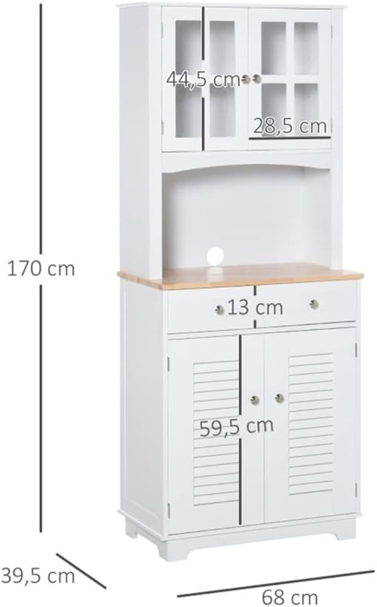 White Sideboard Kitchen Auxiliary Cabinet Cupboard with 2 Door Cabinets 2 Drawers and Shelf for Microwave (D As Shown)