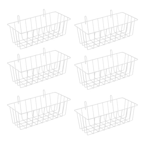 MUNGHOK 4 cestas blancas con ganchos, 25 x 13 x 9 cm, rejilla de metal, alambre de metal con ganchos, estante de pared de alambre, color blanco para baño, dormitorio, oficina