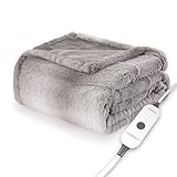 Sunbeam Electric Throw Royal Faux Fur Heated Blanket, 4 Heat Settings, 4-Hour Auto Shut-Off, Fast Heating, Rich and Ultra Silky, White/Grey Color, 50' x 60'
