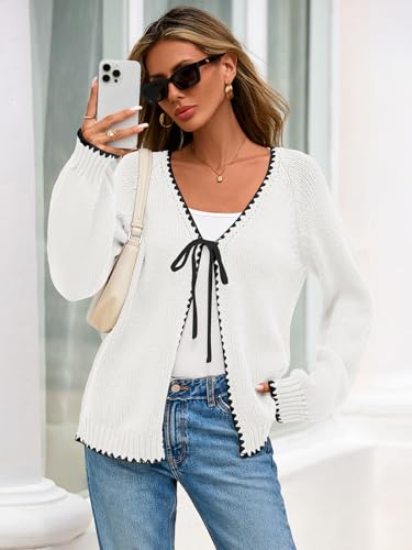 PRETTYGARDEN Womens Fall Cardigan Sweaters 2025 Long Sleeve Open Front Tie Knit Loose Cute Lightweight Sweater3