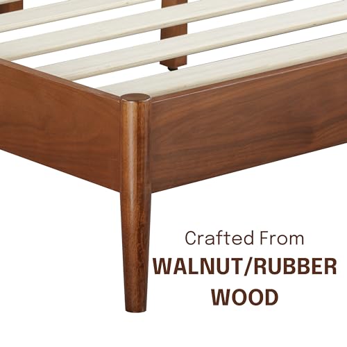 Image of NTC Lupin Wooden Bed Frame with Headboard, Crafted from Walnut, Rubber Wood with Silent Slats and Wood Central Supports, 1000 Lb Capacity, Effortless Assembly, Queen - Dark Walnut