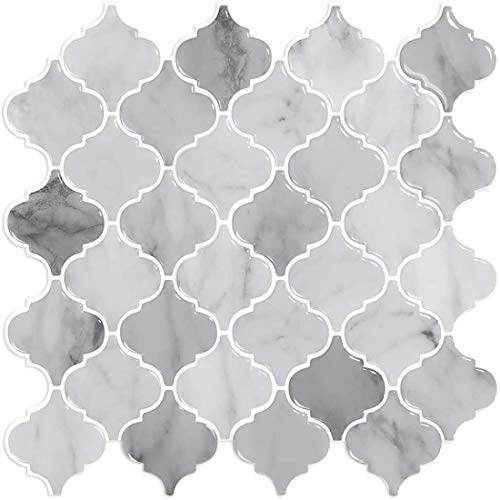 12” X 12” Peel and Stick Backsplash, Arabesque Tile Stick on Backsplash, Peel and Stick Wall Tile (Thicker Design, 8 Sheets)