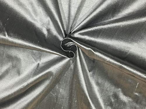 Dupion 100 % pure soie argentée x noire au mètre tissu grande largeur 137 cm pour rideaux