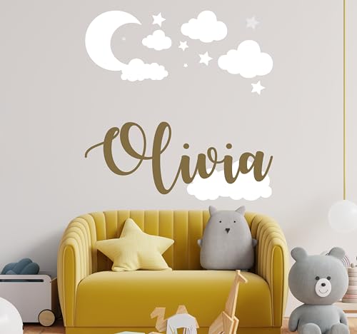 Vinilo Decorativo Personalizado con Nubes, Luna y Estrellas 30x30 in miniatura 3