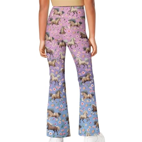 Image of Girls Leggings Floral Print High-Waisted Flared Pants 5-14 Years