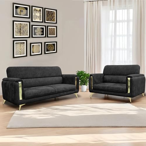 Image of Casaliving Gelio 3+2 Seater Sofa Set for Living Room (Black Colour) Premium Fabric Sofa
