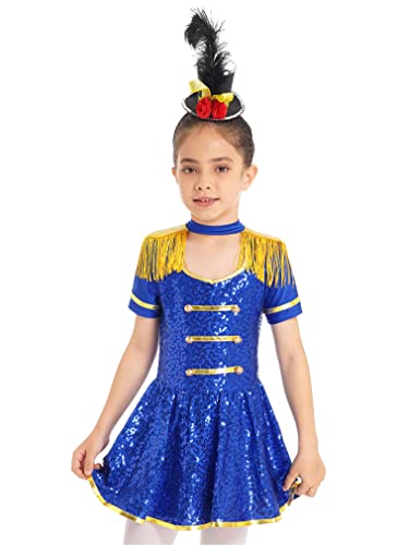 JEATHA Disfraz Brillante de Danza para Niña Vestido de Domadora Circo Disfraz de Uniformes Guardia de Honor Cosplay Costume para Fiesta Carnaval Halloween Azul Real 9-10 años Cover