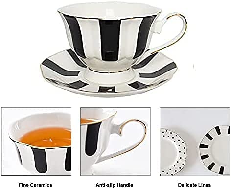 Zodensot 200Ml Vintage Style Black And White Polka Dot Striped Bone China European Style Gold Rimmed Coffee Cup And Saucer Set Ins Photo Afternoon Tea Birthday Party Gifts (2 X Polka Dot) #TOP4