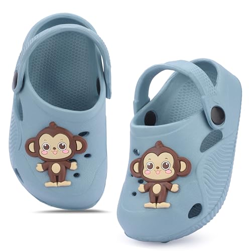 Image of GIMME ! Little Monkey, Toddler Clogs Slippers, 12 Months to 6 Years, Baby Boy, Waterproof, Lightweight, Cute Cartoon Fun Charms, Pink, Non-Slip Sole
