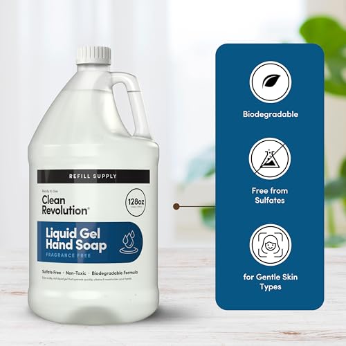 Clean Revolution Liquid Gel Hand Soap, Silky Rich Liquid, Quick Lather, Fast Rinsing, (Fragrance Free) 128 Fl Oz - Thumbnail 4