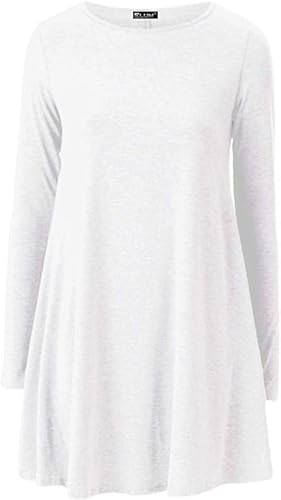 Prime fashions Women's Ladies Long Sleeve Skater Swing Flared Dress - Elegant & Comfortable Casual & Party Wear Dress for Any Occasion White M-L