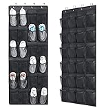 Felibeaco 2 Pack Over The Door Shoes Organizers, Behind Door Shoes Hang Holder Rack with 48 Mesh Large Pockets, Clear Fabric Shoes Hanger Storage Organizer Bag for Bedroom,Pantry,Dorm,Black
