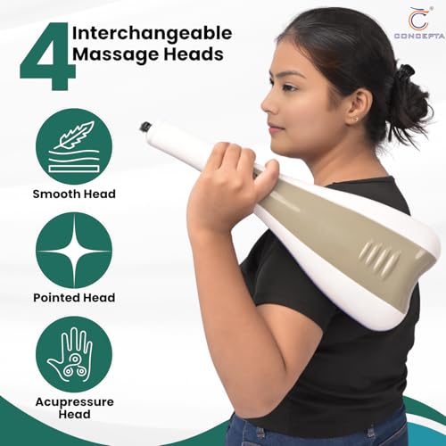 Image of Concepta Massage Machine for Body Pain - Electric Massager for Pain Relief with 2 Speeds, Vibration, Magnetic & Infrared Therapy - Handheld for Back, Neck, Legs with 4 Interchangeable Heads