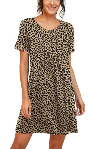Image of PrinStory Nightgowns for Women Short Sleeve Night Gowns Pleated Sleep Shirt Ladies Nightshirt Soft Sleepwear
