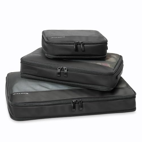 Briggs & Riley Compression Packing Cube Set for Women & Men - Bag Organiser for Hold Suitcase & Cabin Luggage, Pack Accessories for Vacation - 3-Piece, Black